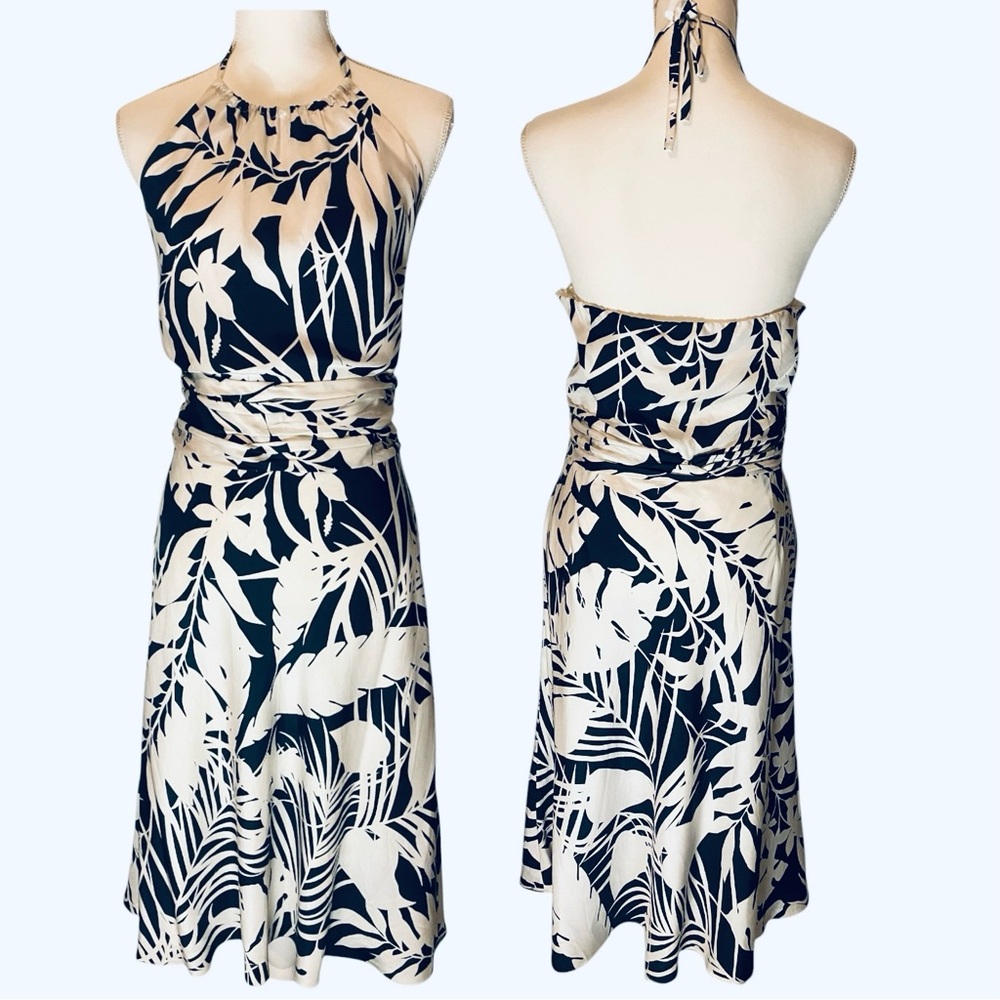 Anne Taylor Elegant Black and Cream Halter Dress Size 12